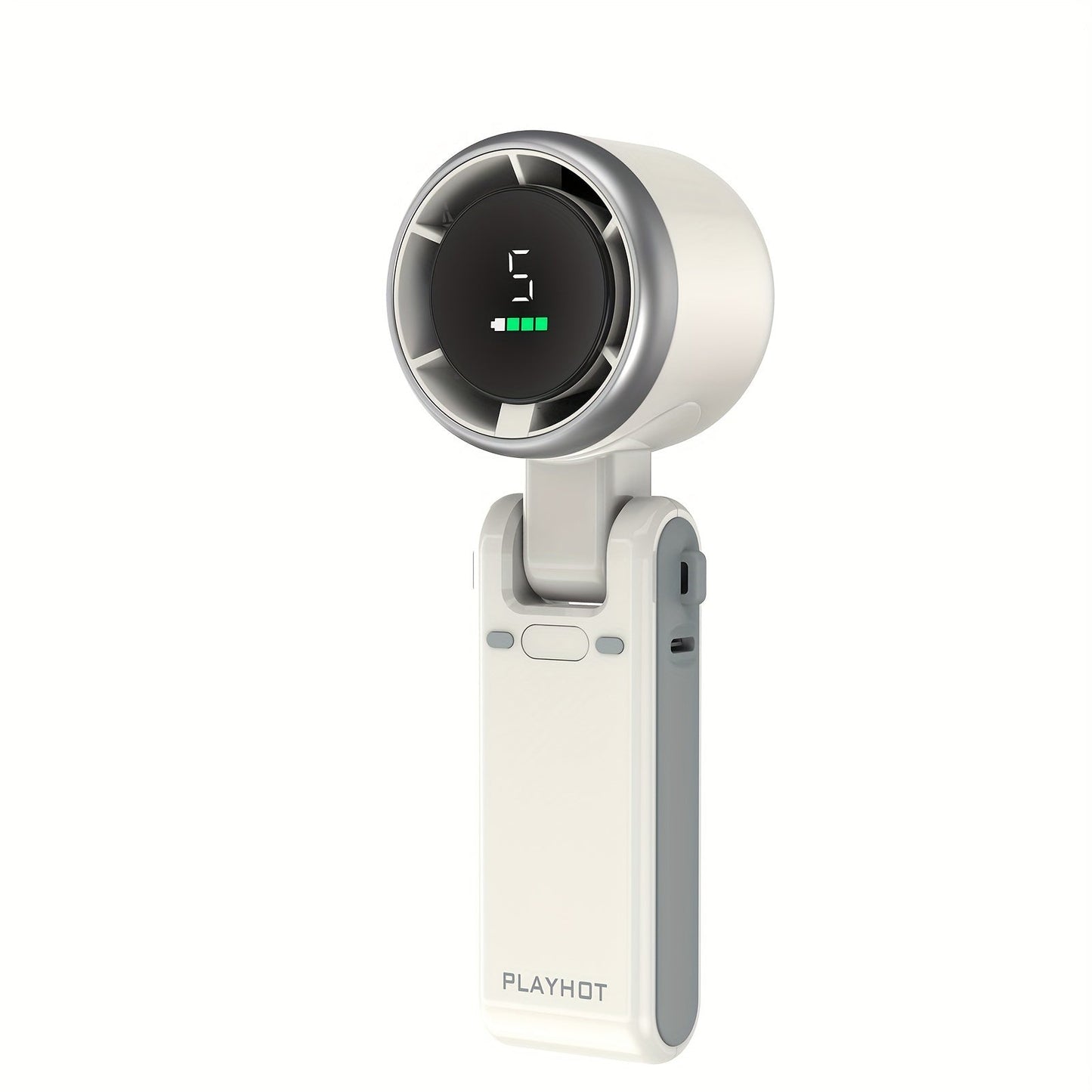 12-Timers turbo-håndventilator med LED-lys - Batteridrevet køleventilator med 5 hastigheder, 3-i-1 luftturboteknologi - Kompakt design til udendørs brug, rejser og daglig brug