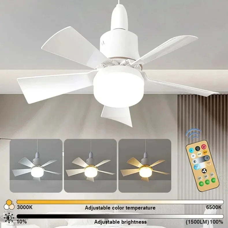 30W E27 loftventilator med lys og fjernbetjening - LED-dæmpningsfunktion, intelligent støjsvag ventilator til soveværelse og stue