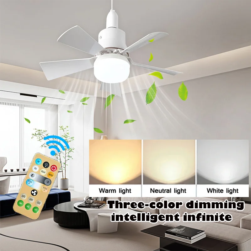 30W E27 loftventilator med lys og fjernbetjening - LED-dæmpningsfunktion, intelligent støjsvag ventilator til soveværelse og stue