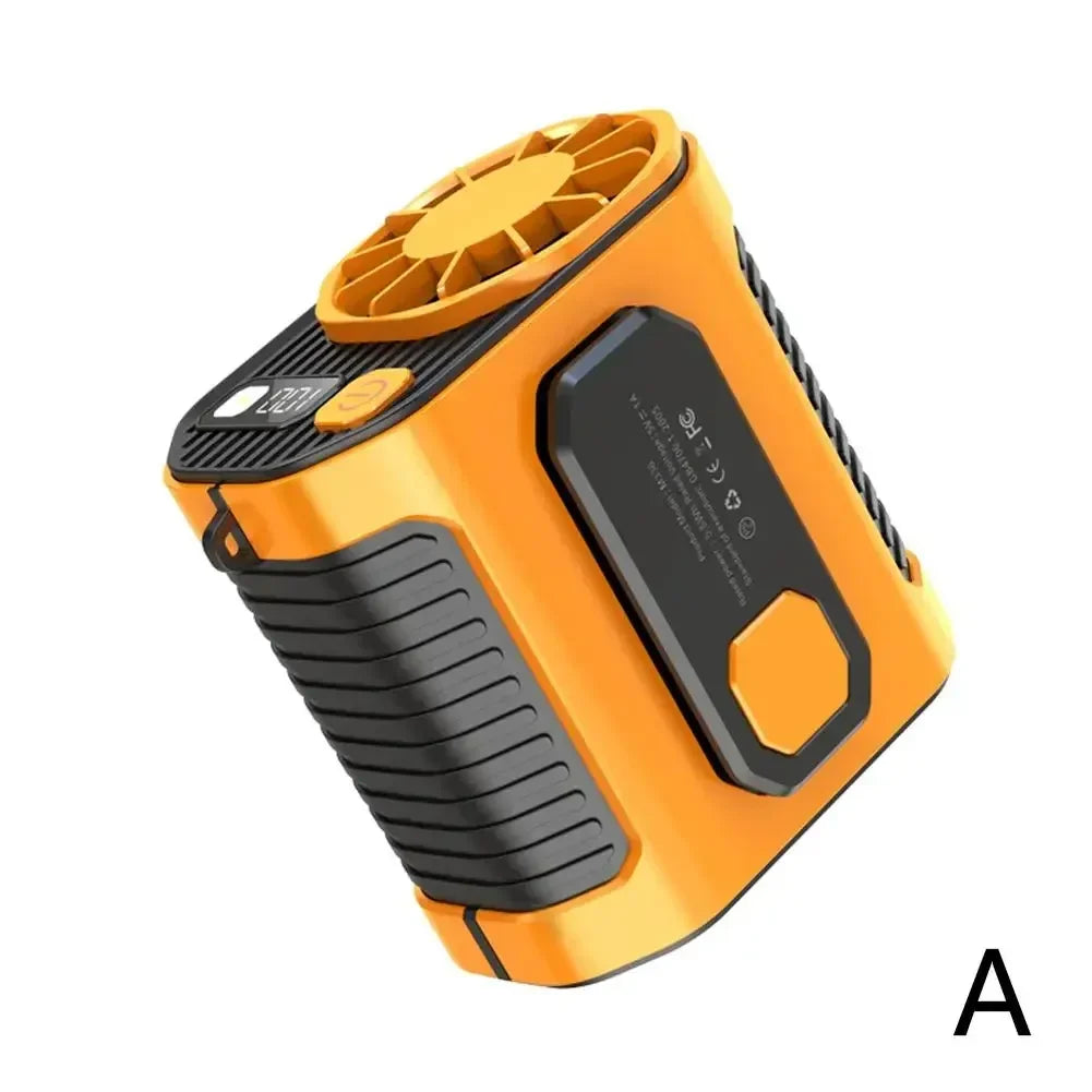 3600 MAh bærbar taljeventilator - kraftig vind, halsventilator med powerbank og LED-belysning til udendørs sport og arbejde