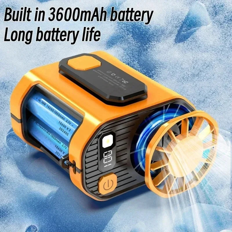 3600 MAh bærbar taljeventilator - kraftig vind, halsventilator med powerbank og LED-belysning til udendørs sport og arbejde