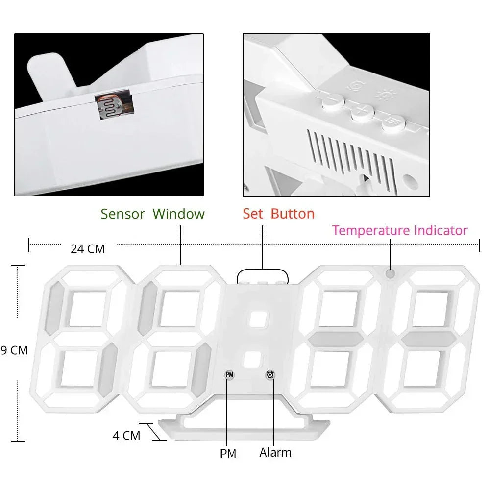 3D LED digitalt vægur - Moderne, dæmpbart lysdisplay