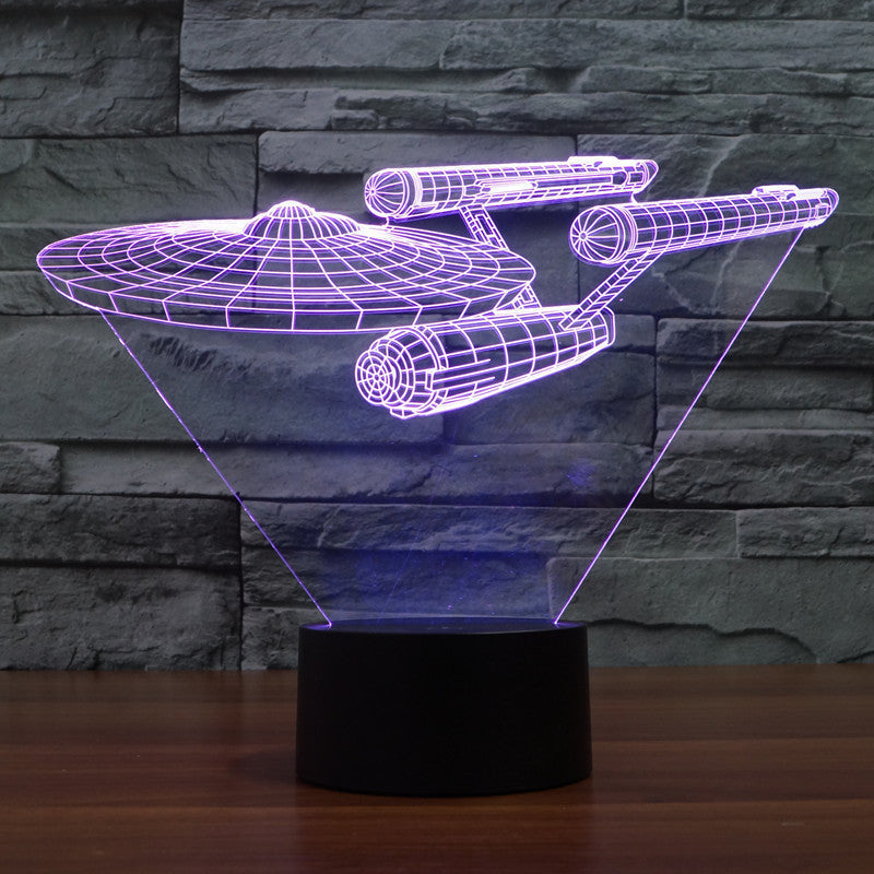 3D Star Trek Enterprise-rumskib LED-lampe - Flerfarvet optisk illusionslys