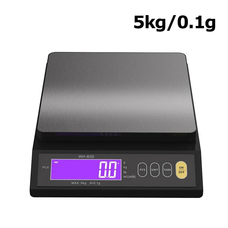 5 Kg/0,1 g og 10 kg/1 g digital elektronisk køkkenvægt, LCD-skærm, helt vandtæt vejeværktøj i rustfrit stål til bagning