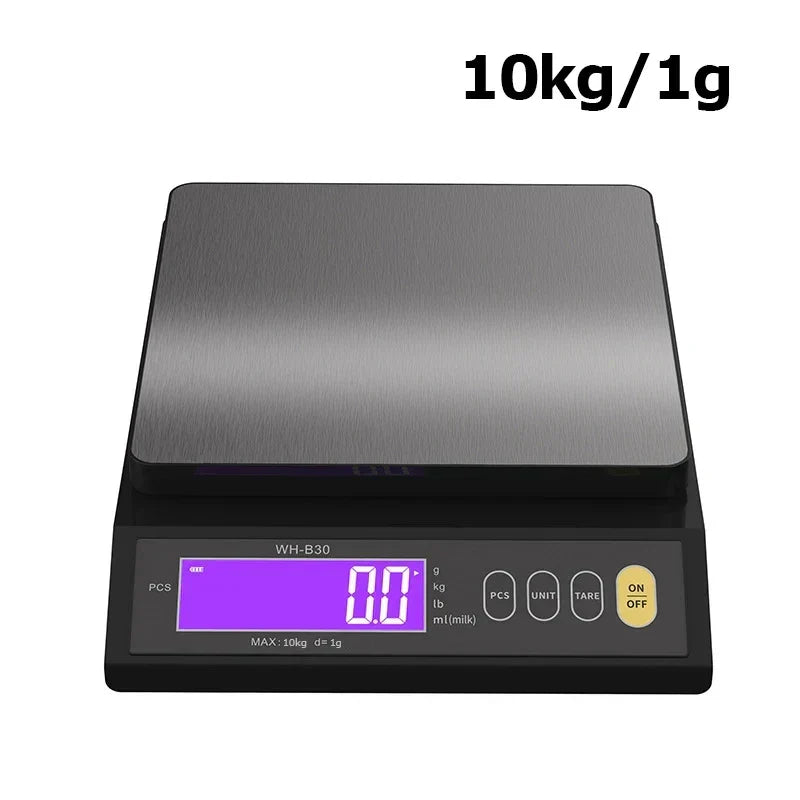 5 Kg/0,1 g og 10 kg/1 g digital elektronisk køkkenvægt, LCD-skærm, helt vandtæt vejeværktøj i rustfrit stål til bagning