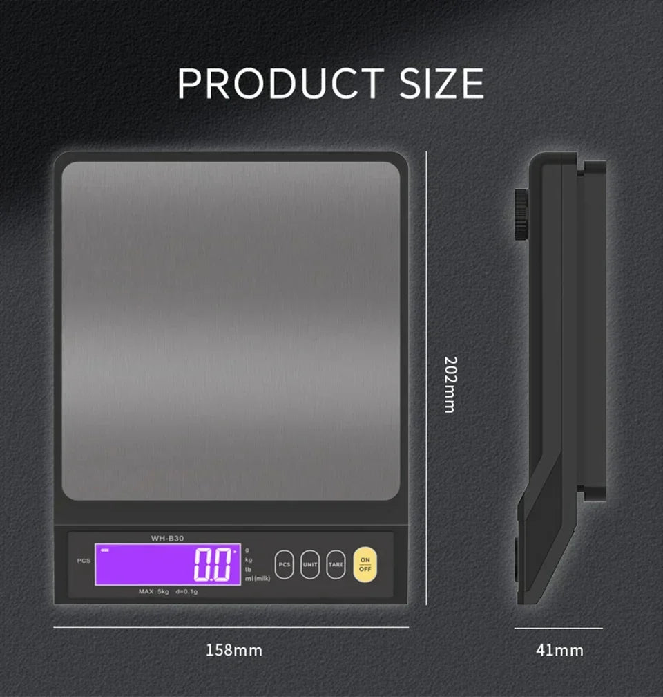 5 Kg/0,1 g og 10 kg/1 g digital elektronisk køkkenvægt, LCD-skærm, helt vandtæt vejeværktøj i rustfrit stål til bagning