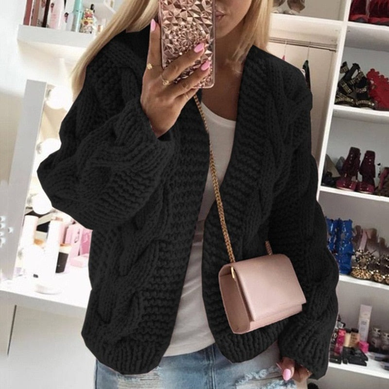 Åbenstående grovstrikket oversize cardigan til kvinder