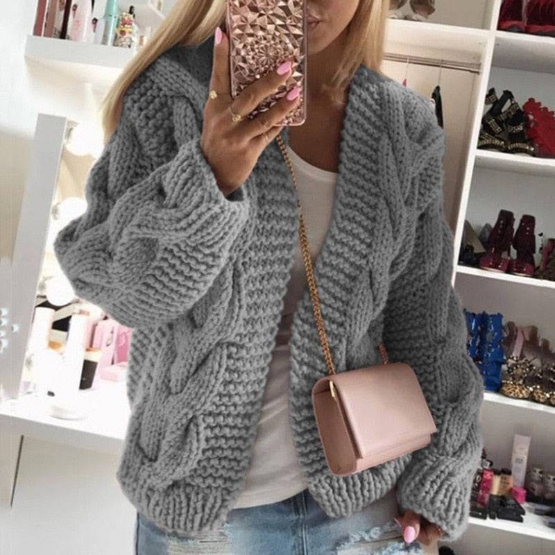 Åbenstående grovstrikket oversize cardigan til kvinder