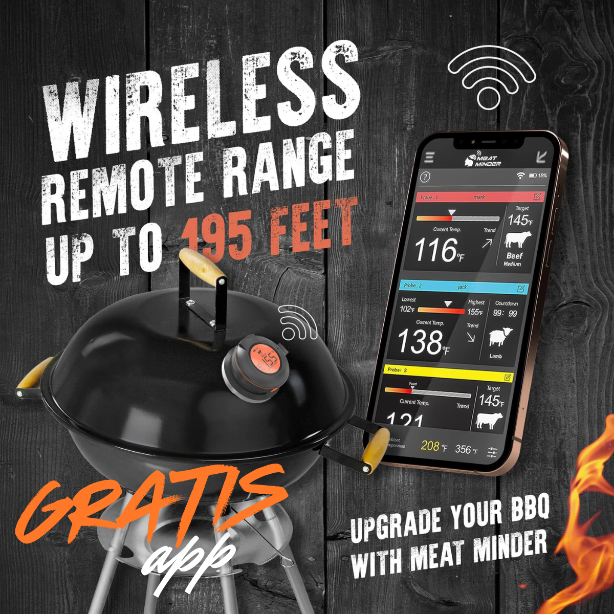 AI BBQ-temperaturtermometer + gratis mobilapp
