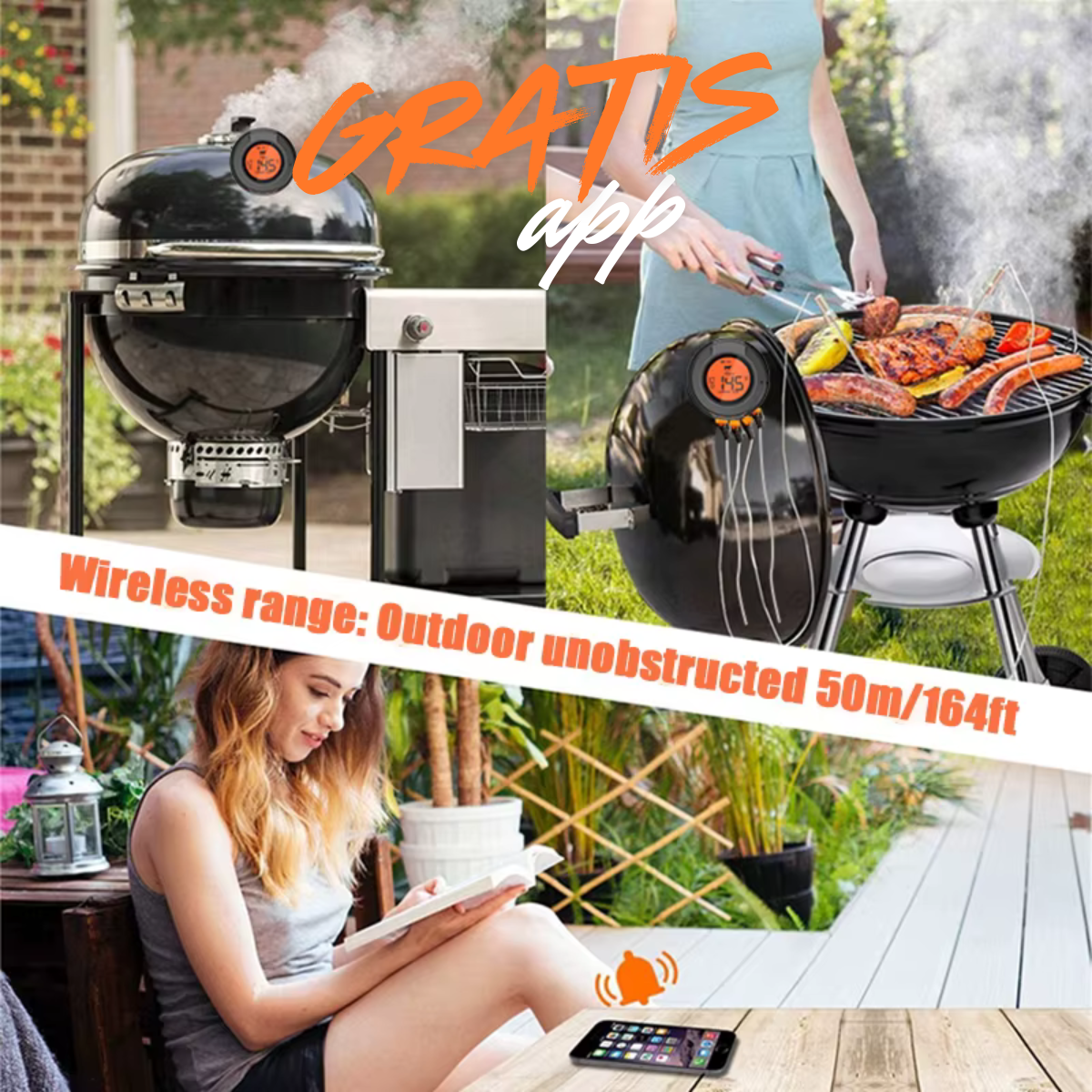 AI BBQ-temperaturtermometer + gratis mobilapp