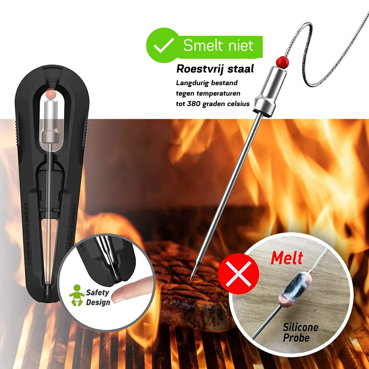 AI BBQ-temperaturtermometer + gratis mobilapp