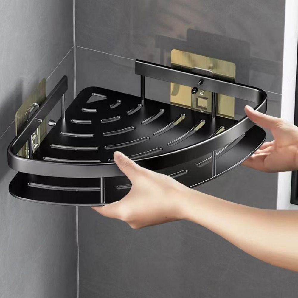 Aluminium hjørnehylde til badeværelset – funktionel organizer til shampoo og tilbehør
