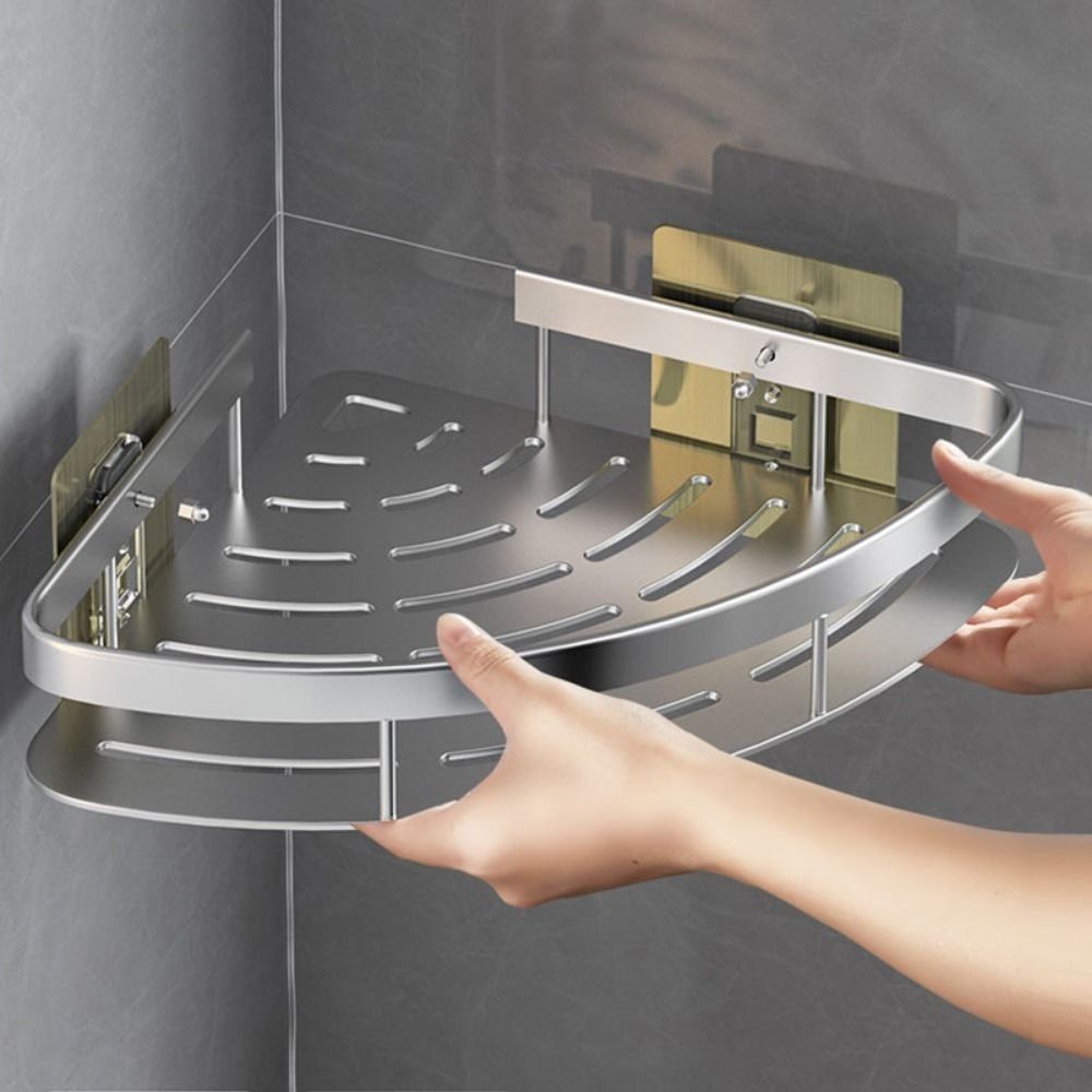 Aluminium hjørnehylde til badeværelset – funktionel organizer til shampoo og tilbehør