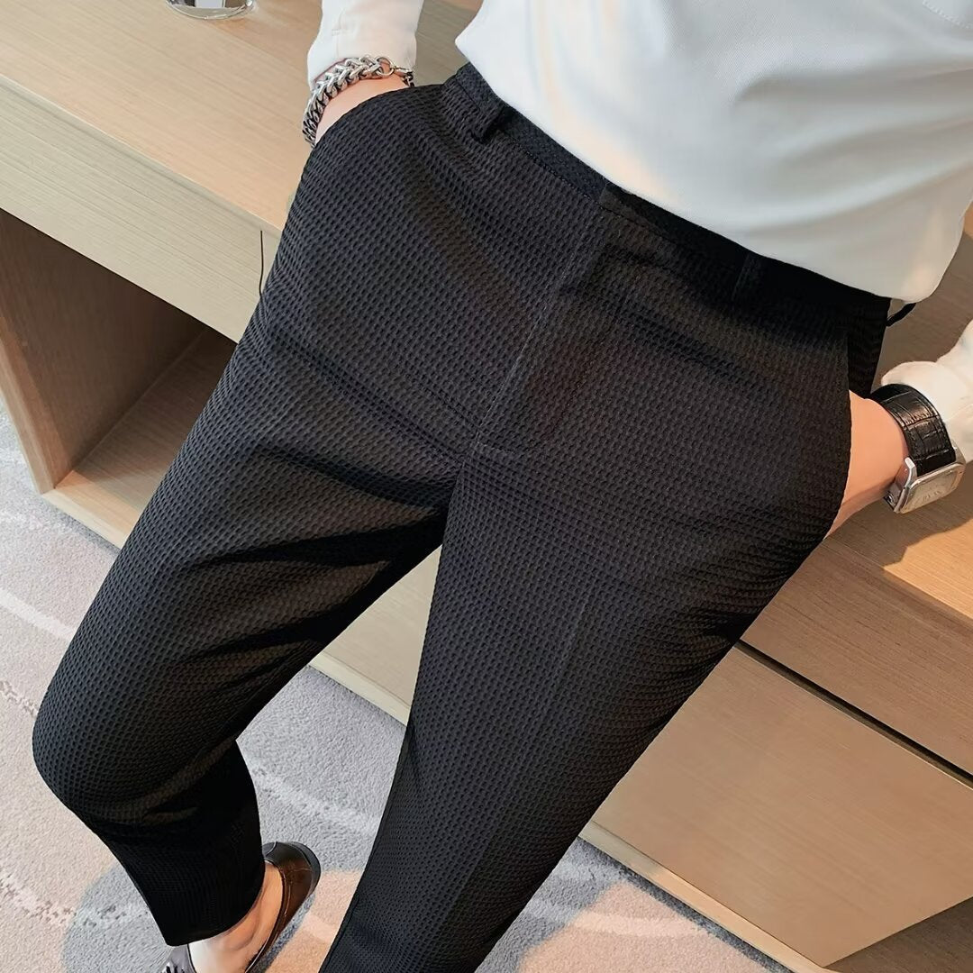 Ankelkorte herrebukser – Slim fit – Tekstureret stof – Moderne smart casual