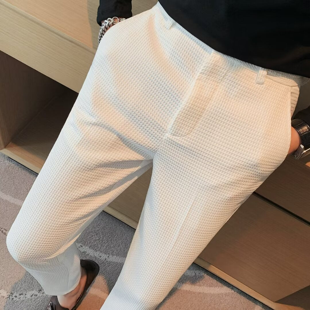 Ankelkorte herrebukser – Slim fit – Tekstureret stof – Moderne smart casual