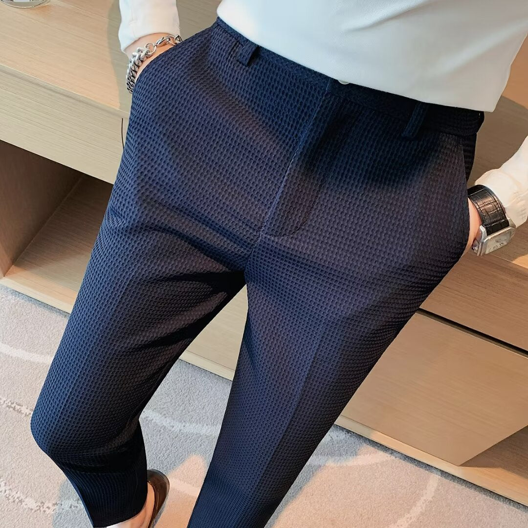 Ankelkorte herrebukser – Slim fit – Tekstureret stof – Moderne smart casual