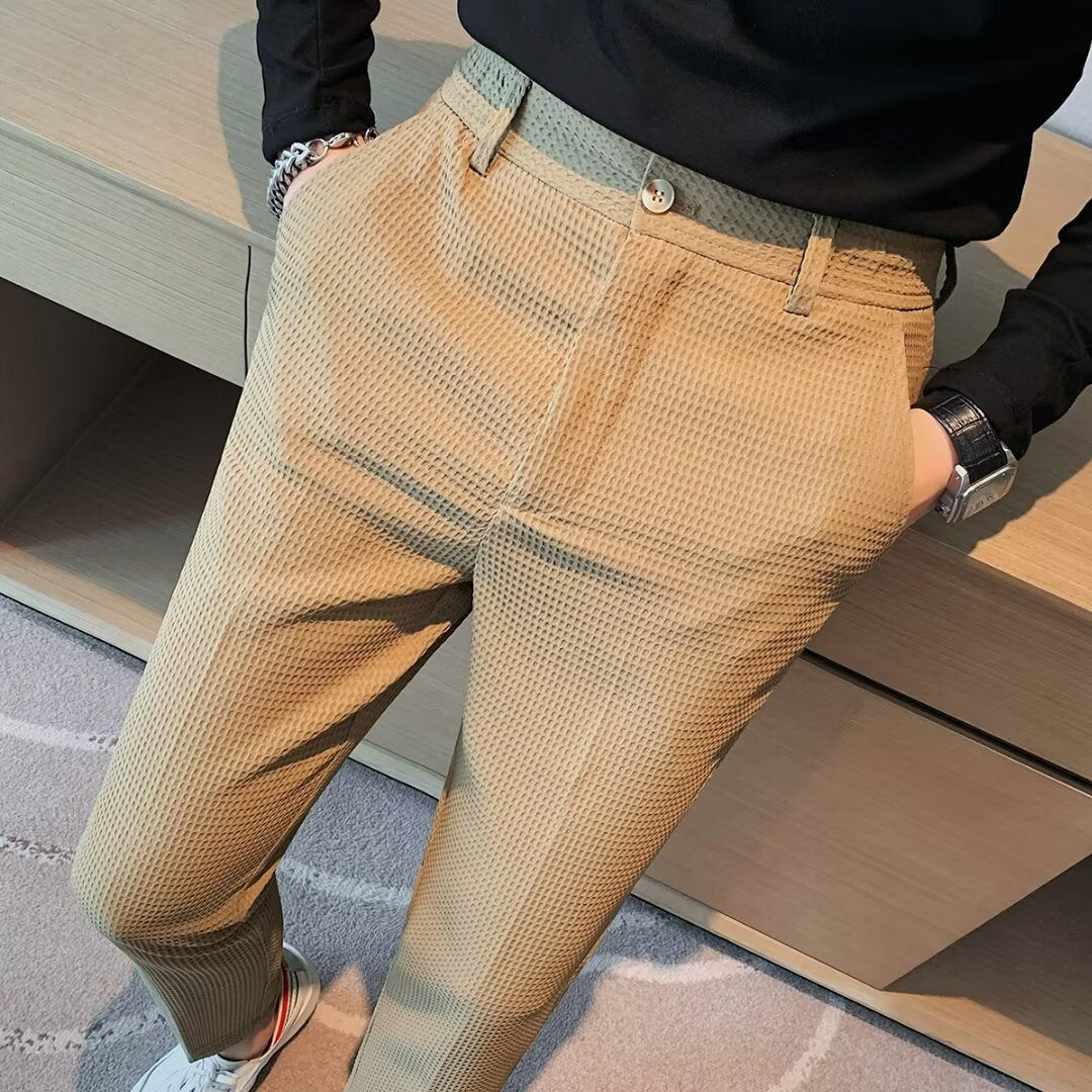 Ankelkorte herrebukser – Slim fit – Tekstureret stof – Moderne smart casual