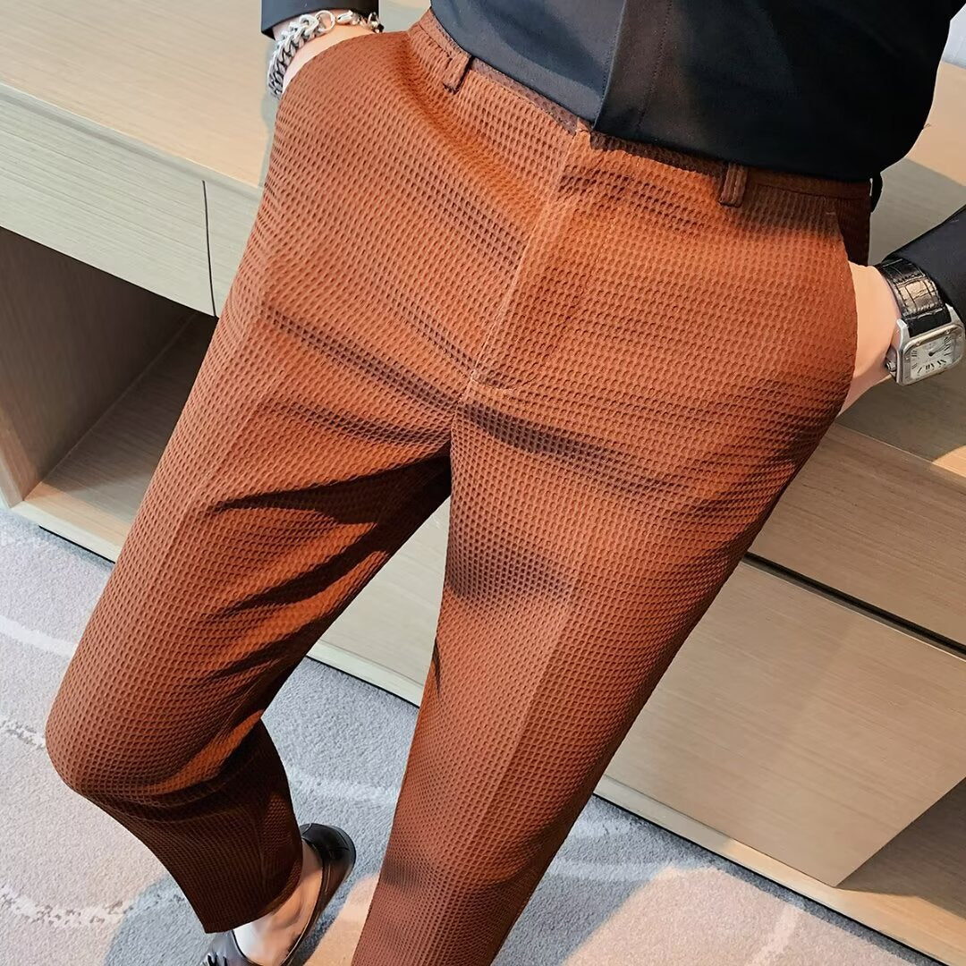 Ankelkorte herrebukser – Slim fit – Tekstureret stof – Moderne smart casual