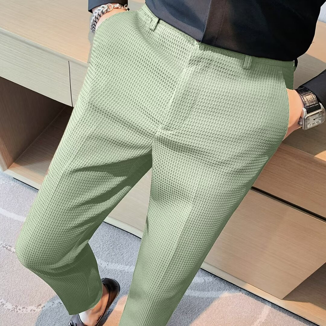 Ankelkorte herrebukser – Slim fit – Tekstureret stof – Moderne smart casual