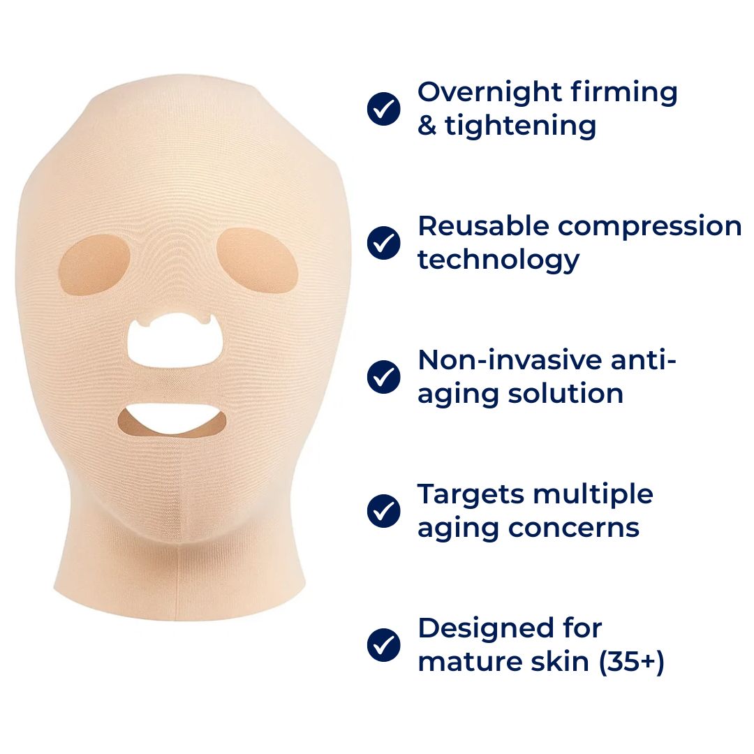 Anti-rynke ansigtsløftmaske – Genanvendelig kompression – Blød ergonomisk pasform – Opstrammende og fastgørende natten over til moden hud