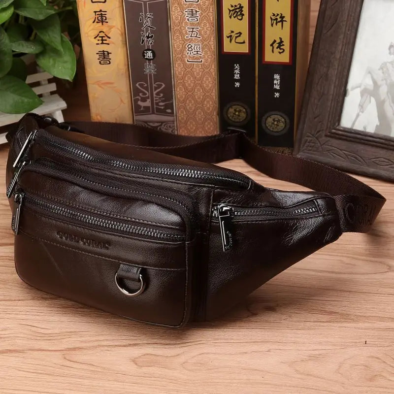 Bæltetaske i ægte okselæder til mænd – Rummelig mavetaske, bælte- og crossbody-rejsetaske