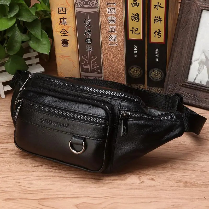 Bæltetaske i ægte okselæder til mænd – Rummelig mavetaske, bælte- og crossbody-rejsetaske