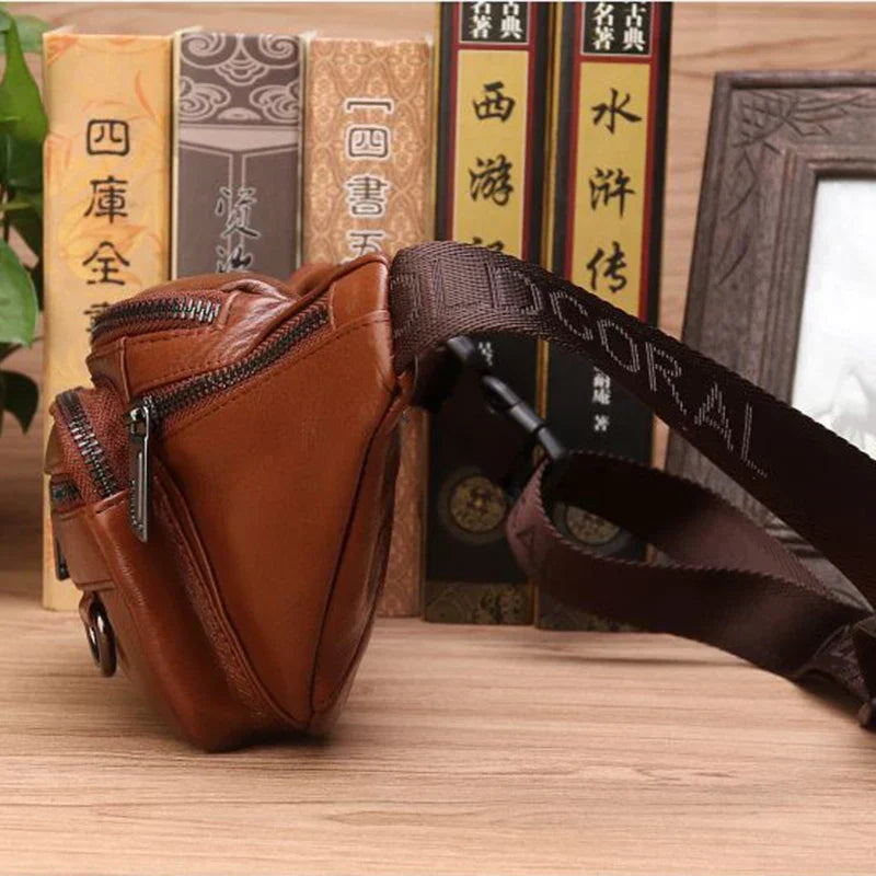 Bæltetaske i ægte okselæder til mænd – Rummelig mavetaske, bælte- og crossbody-rejsetaske
