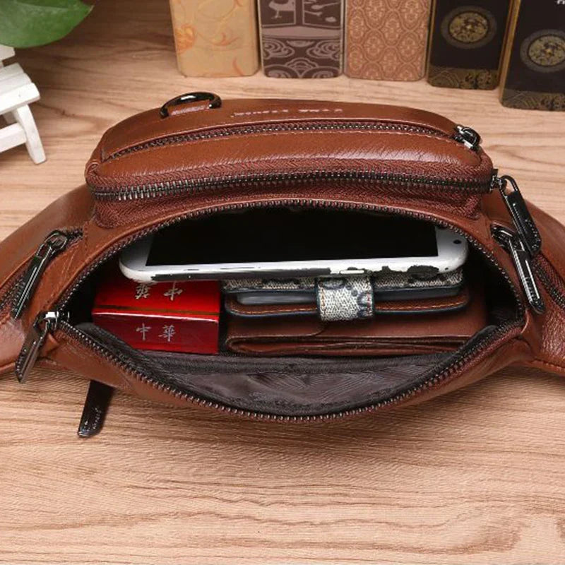 Bæltetaske i ægte okselæder til mænd – Rummelig mavetaske, bælte- og crossbody-rejsetaske