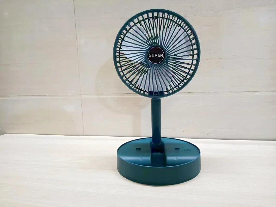 Bærbar 6-tommers standventilator | Sammenklappelig teleskopfod/USB | Genopladeligt batteri | 3 hastigheder, superstøjsvag, højdejusterbar