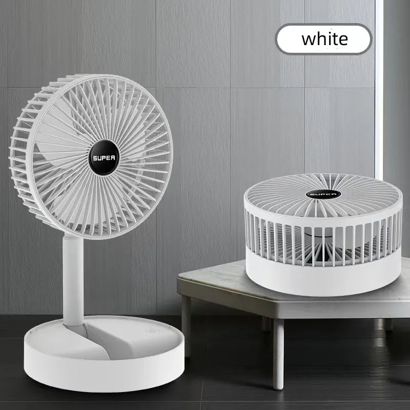 Bærbar 6-tommers standventilator | Sammenklappelig teleskopfod/USB | Genopladeligt batteri | 3 hastigheder, superstøjsvag, højdejusterbar