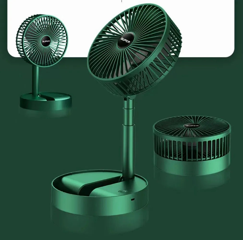Bærbar 6-tommers standventilator | Sammenklappelig teleskopfod/USB | Genopladeligt batteri | 3 hastigheder, superstøjsvag, højdejusterbar