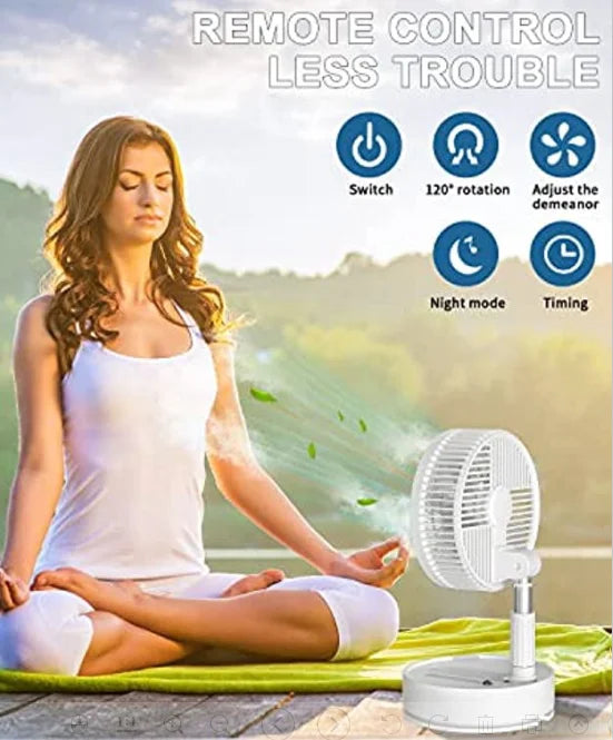 Bærbar 6-tommers standventilator | Sammenklappelig teleskopfod/USB | Genopladeligt batteri | 3 hastigheder, superstøjsvag, højdejusterbar