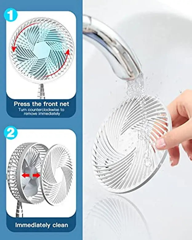 Bærbar 6-tommers standventilator | Sammenklappelig teleskopfod/USB | Genopladeligt batteri | 3 hastigheder, superstøjsvag, højdejusterbar