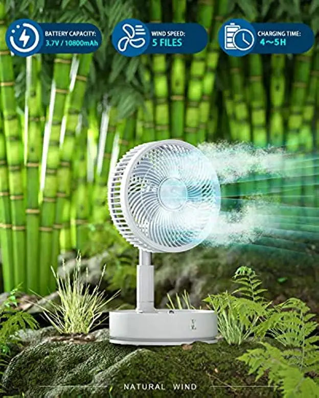 Bærbar 6-tommers standventilator | Sammenklappelig teleskopfod/USB | Genopladeligt batteri | 3 hastigheder, superstøjsvag, højdejusterbar