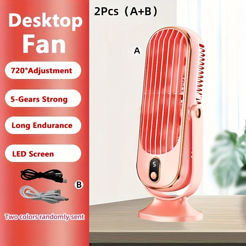 Bærbar airconditionventilator - stort batteri, dobbeltmotor, luftkøler med 5 hastigheder og 720° surround-luftblæser - ideel til kontor, camping, udendørs autocamper, USB-ventilator - gave til thanksgiving, halloween og jul