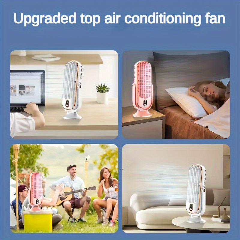Bærbar airconditionventilator - stort batteri, dobbeltmotor, luftkøler med 5 hastigheder og 720° surround-luftblæser - ideel til kontor, camping, udendørs autocamper, USB-ventilator - gave til thanksgiving, halloween og jul