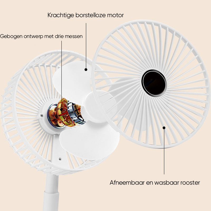 Bærbar bordventilator i teleskopisk design med støjsvag drift