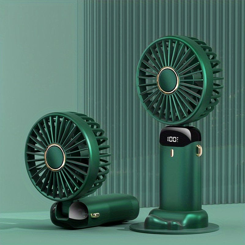 Bærbar håndholdt mini-ventilator, USB-genopladelig med LED-display, 5 hastigheder, 90° foldbar, batteridrevet – til kontor, soveværelse, udendørs, rejser, camping og skolestart