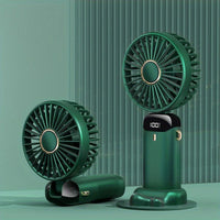 Bærbar håndholdt mini-ventilator, USB-genopladelig med LED-display, 5 hastigheder, 90° foldbar, batteridrevet – til kontor, soveværelse, udendørs, rejser, camping og skolestart