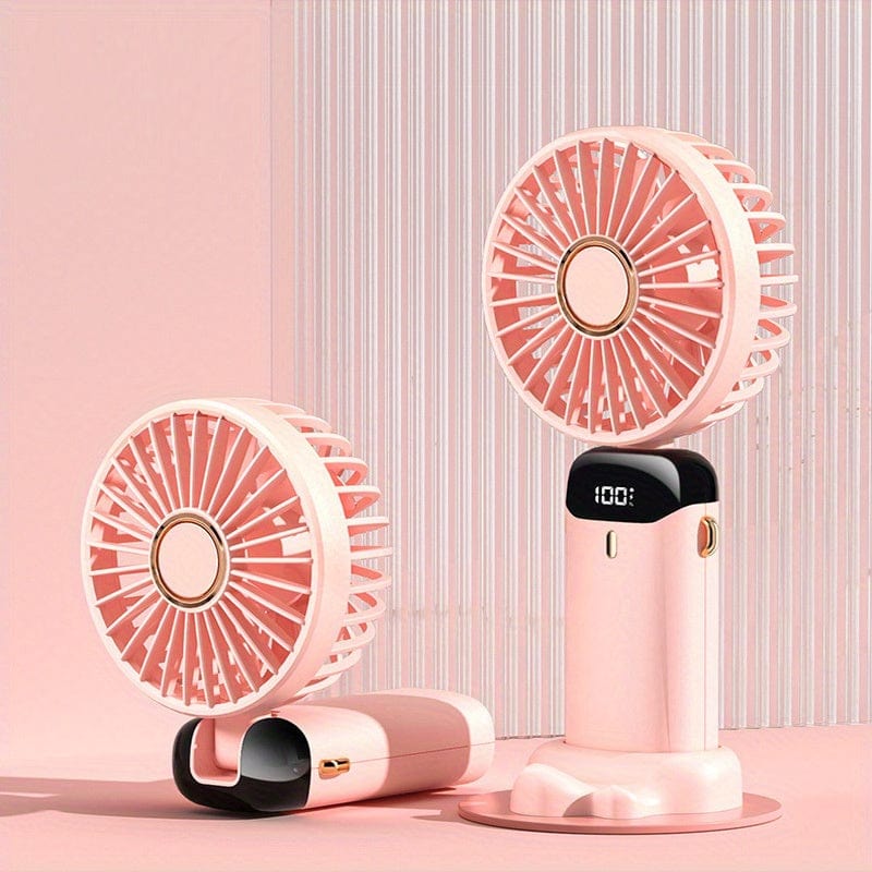 Bærbar håndholdt mini-ventilator, USB-genopladelig med LED-display, 5 hastigheder, 90° foldbar, batteridrevet – til kontor, soveværelse, udendørs, rejser, camping og skolestart