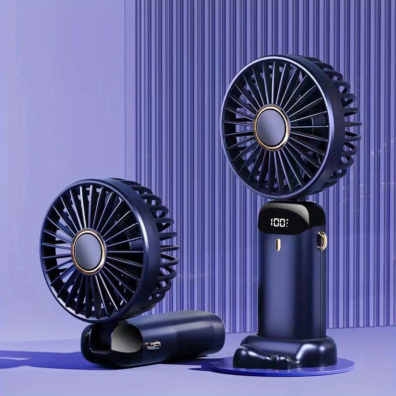 Bærbar håndholdt mini-ventilator, USB-genopladelig med LED-display, 5 hastigheder, 90° foldbar, batteridrevet – til kontor, soveværelse, udendørs, rejser, camping og skolestart