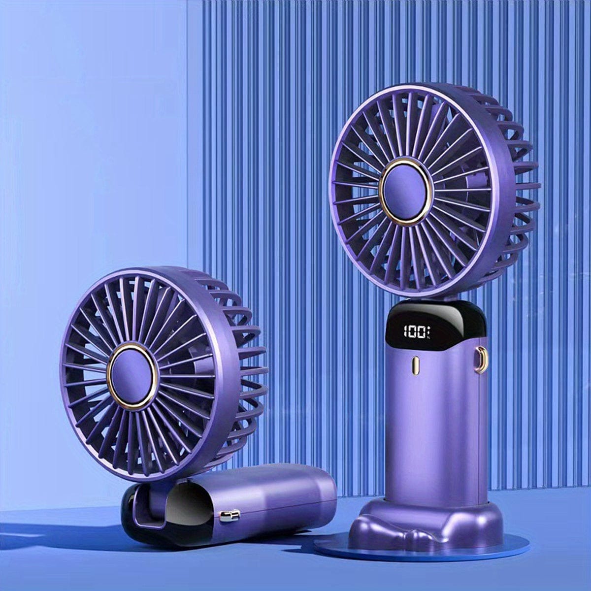 Bærbar håndholdt mini-ventilator, USB-genopladelig med LED-display, 5 hastigheder, 90° foldbar, batteridrevet – til kontor, soveværelse, udendørs, rejser, camping og skolestart