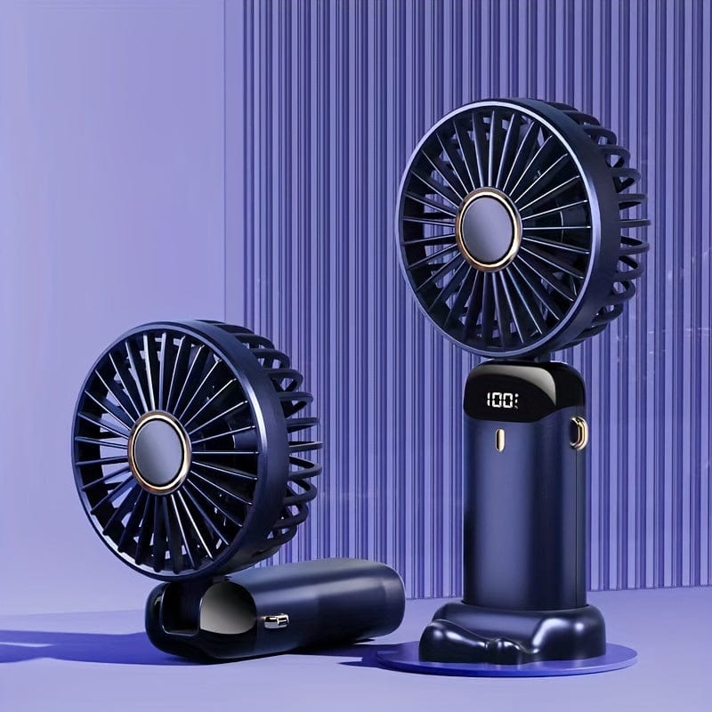 Bærbar håndholdt mini-ventilator, USB-genopladelig med LED-display, 5 hastigheder, 90° foldbar, batteridrevet – til kontor, soveværelse, udendørs, rejser, camping og skolestart