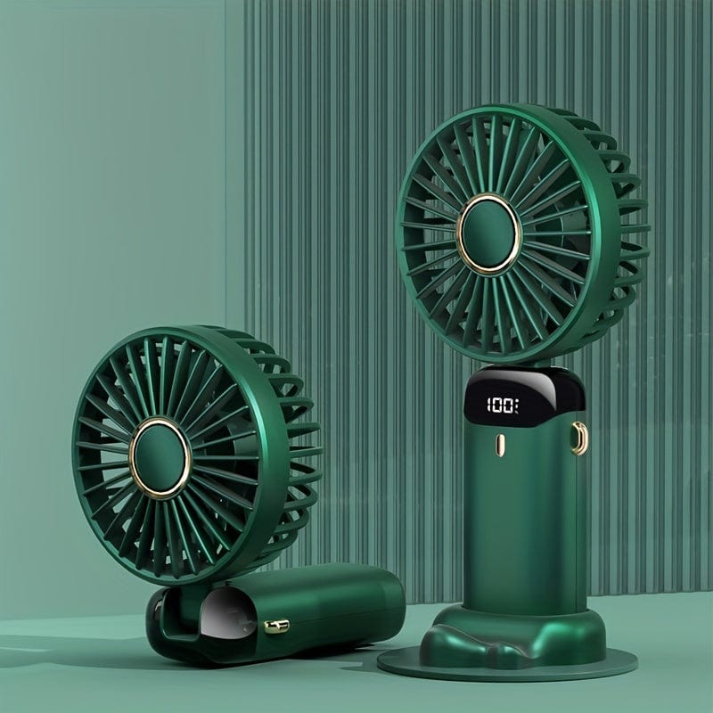Bærbar håndholdt mini-ventilator, USB-genopladelig med LED-display, 5 hastigheder, 90° foldbar, batteridrevet – til kontor, soveværelse, udendørs, rejser, camping og skolestart
