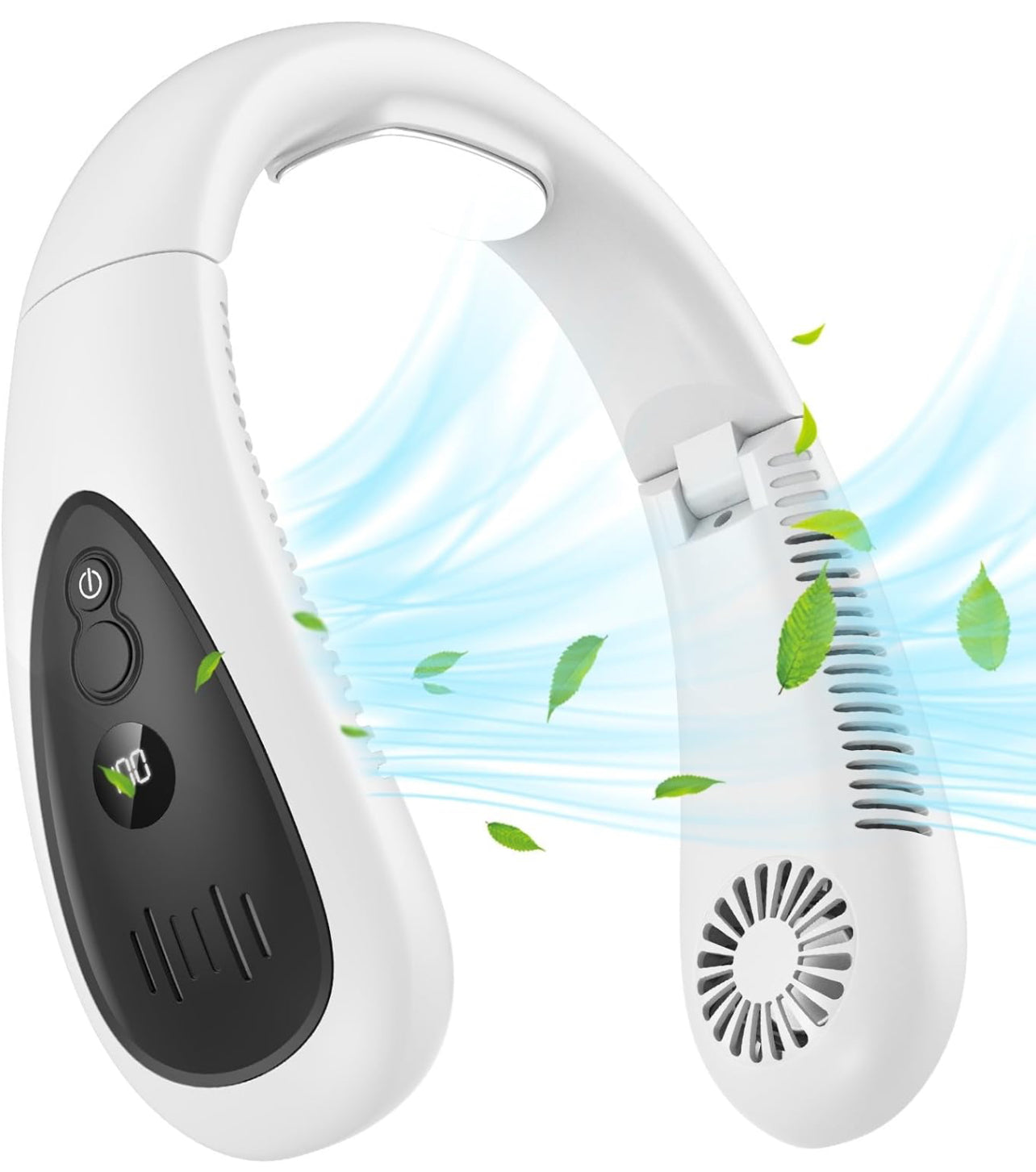 Bærbar nakkeventilator, håndfri og rotorløs ventilator, sammenklappelig lille personlig ventilator med 360° kølende luftstrøm, 3 hastighedsindstillinger, støjsvag, 4000 mAh USB-genopladeligt batteri, sætter sig ikke fast i håret