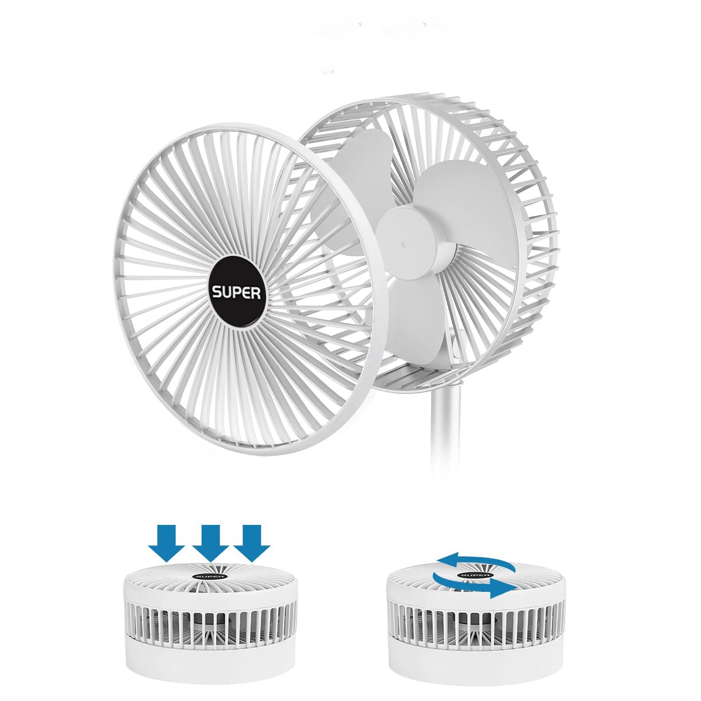 Bærbar og genopladelig ventilator med 3 hastigheder