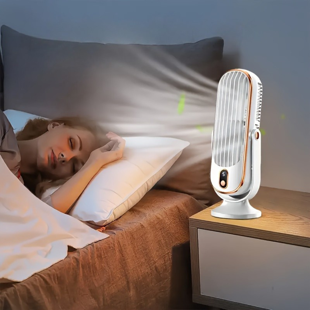 Bærbar ventilator med dobbeltmotor og 720° rotation