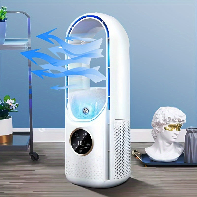 Bærbar vingeløs ventilator med natlys – 6-trins luftfugter og -renser, støjsvag USB-bordkøler til soveværelse og rum