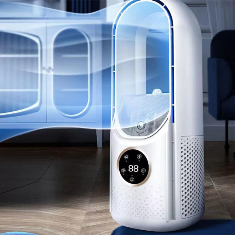 Bærbar vingeløs ventilator med natlys – 6-trins luftfugter og -renser, støjsvag USB-bordkøler til soveværelse og rum