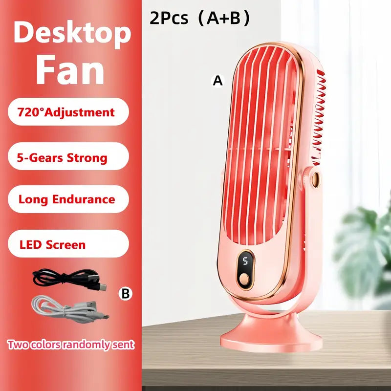 Bærbart mini-airconditionanlæg med USB-opladning – 5 hastigheder og 720° rotation